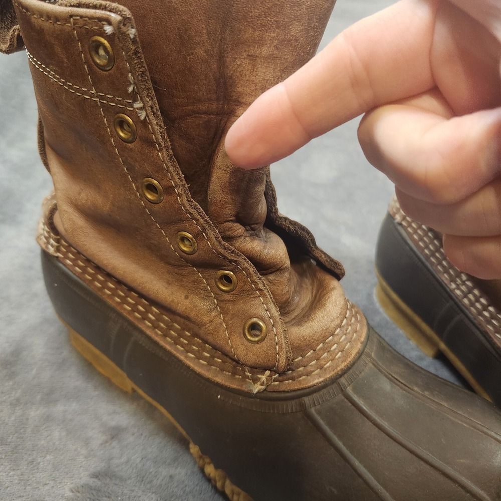 LL Bean Boots Bean Boots Womens 7 Wide Brown Leather Duck Made In Maine Vintage - Picture 8 of 10